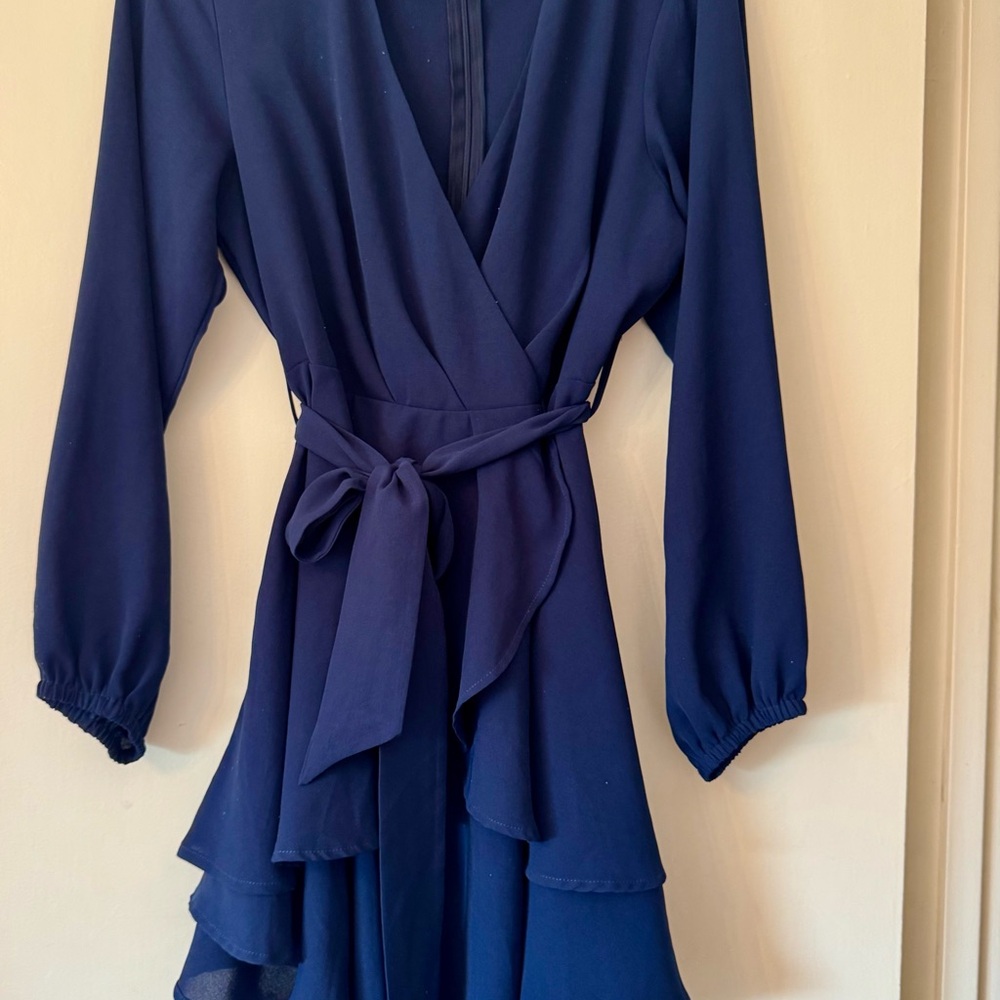 Cosonsen - Navy Blue V-Neck Dress Medium - elegant * night on the town - Picture 2 of 7